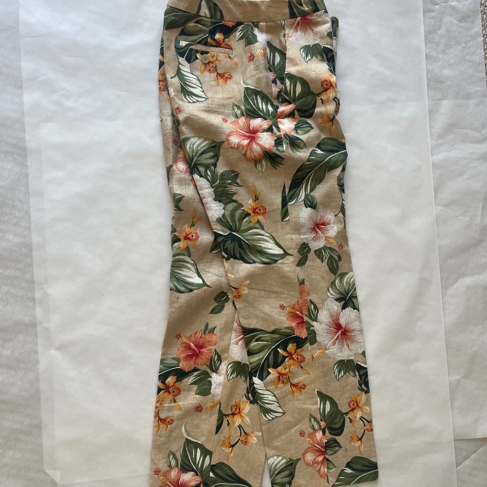 Brooks Brothers Floral Hibiscus Hawaiian Leaves Summer Linen Trouser Pants